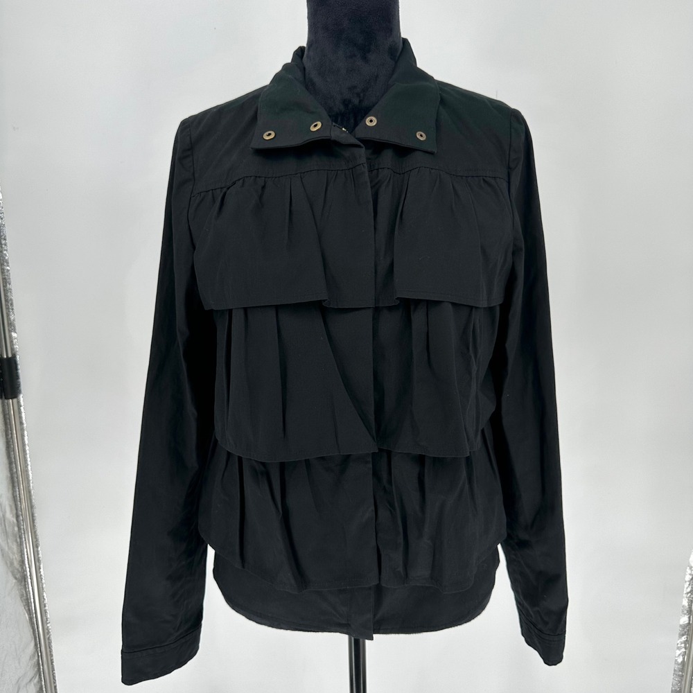 Y2K‎ Banana Republic Black Ruffle Cotton Jacket Chic Minimalist Women's 8 - Picture 2 of 7